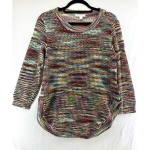 Westport‎ 1962 Womens Open-knit Multi Color Knit Sweater 3/4 Sleeve High Low